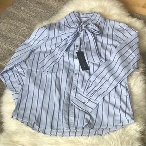 Banana Republic Stripe Tie-Neck Shirt in Blue